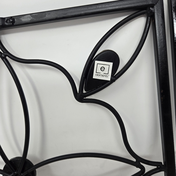 Elements Set Of 2 Wall Decor Candle Holders Black Metal Flower Design & Stones - Picture 14 of 14